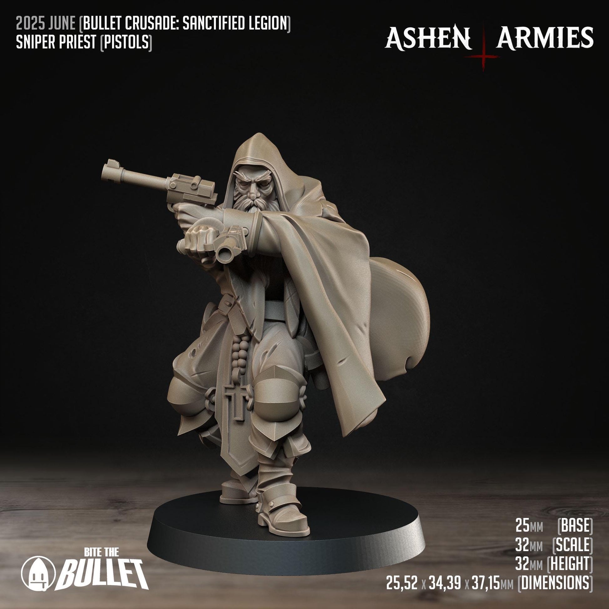 Sniper Priest - Pistols | Bullet Crusade: Sanctified Legion | Bite The Bullet | 35mm Scale | Resin Printed Tabletop RPG Miniature Figures