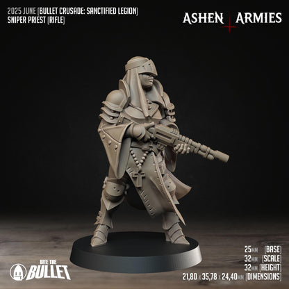 Sniper Priest - Rifle | Bullet Crusade: Sanctified Legion | Bite The Bullet | 35mm Scale | Resin Printed Tabletop RPG Miniature Figures