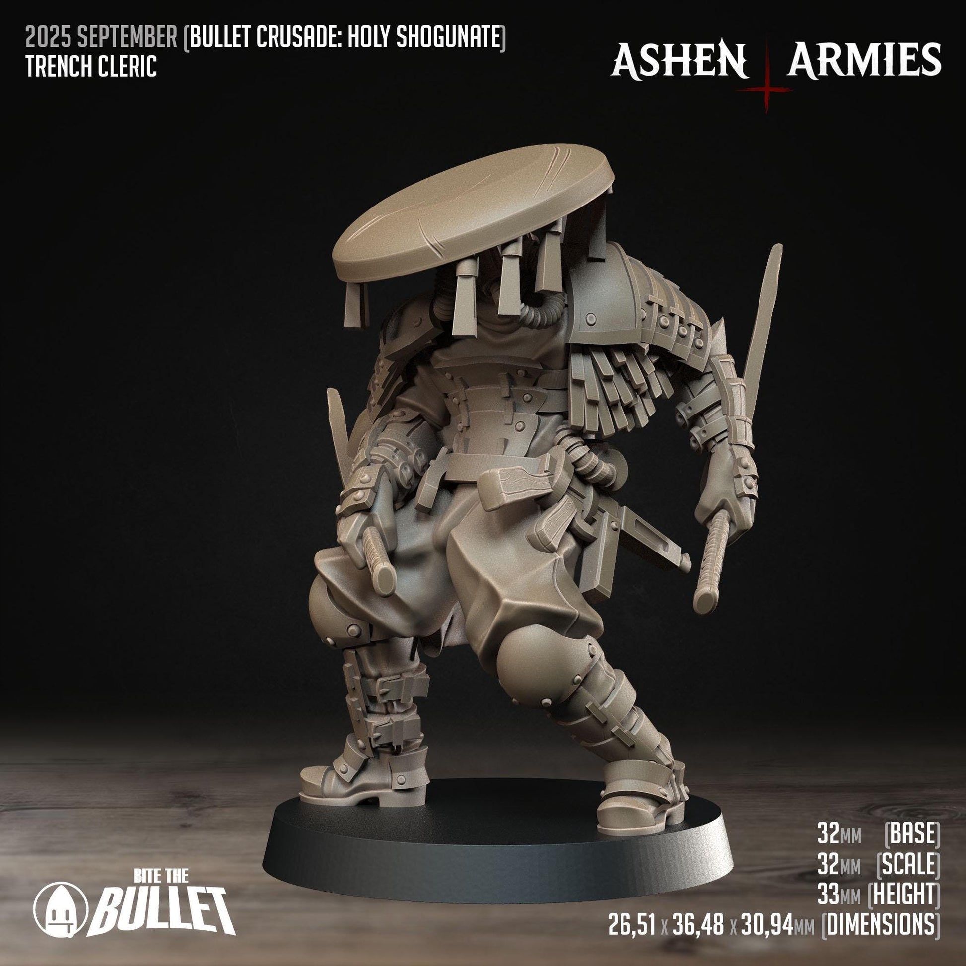 Trench Cleric | Bullet Crusade: Holy Shogunate | Bite The Bullet | 35mm Scale | Resin Printed Tabletop RPG Miniature Figures