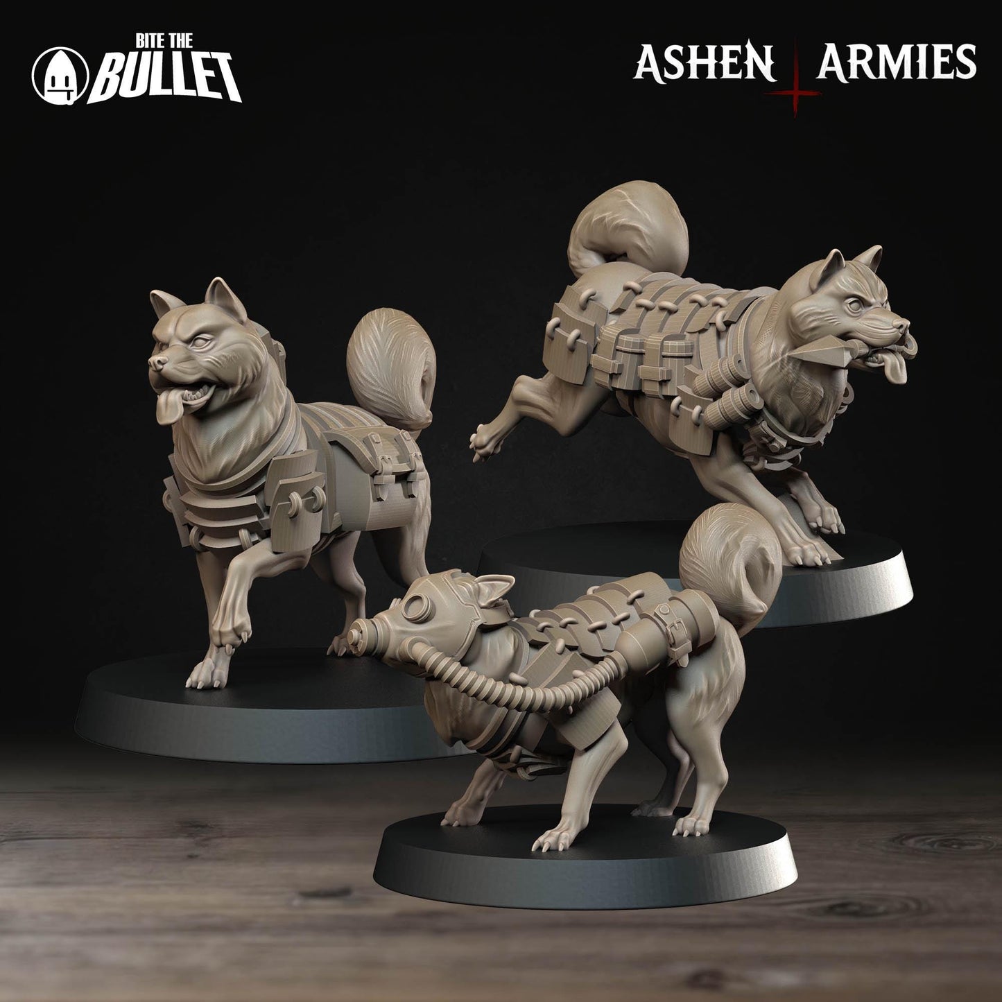 Combat Dogs | Bullet Crusade: Holy Shogunate | Bite The Bullet | 35mm Scale | Resin Printed Tabletop RPG Miniature Figures
