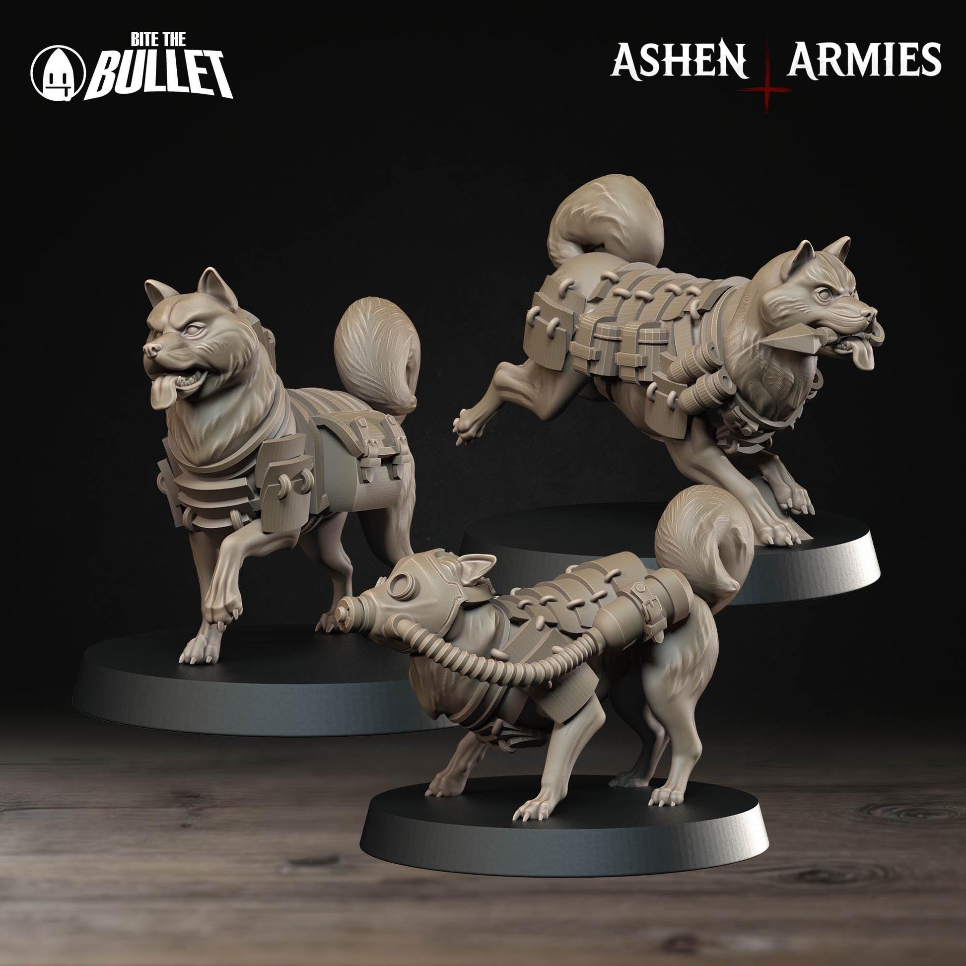 Combat Dogs | Bullet Crusade: Holy Shogunate | Bite The Bullet | 35mm Scale | Resin Printed Tabletop RPG Miniature Figures