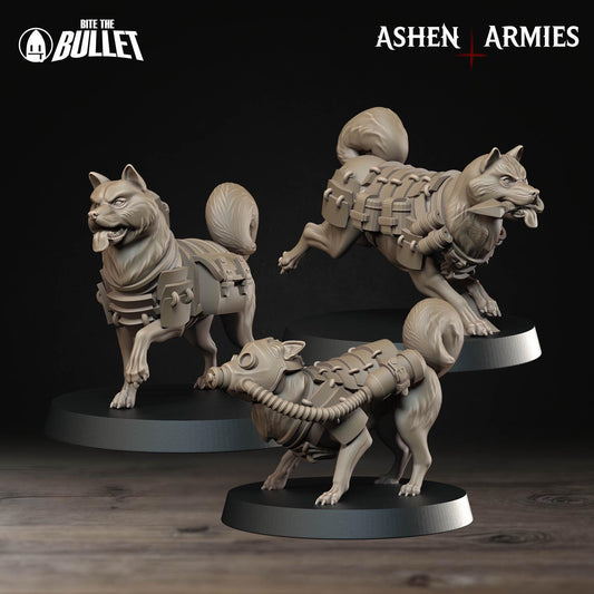 Combat Dogs | Bullet Crusade: Holy Shogunate | Bite The Bullet | 35mm Scale | Resin Printed Tabletop RPG Miniature Figures