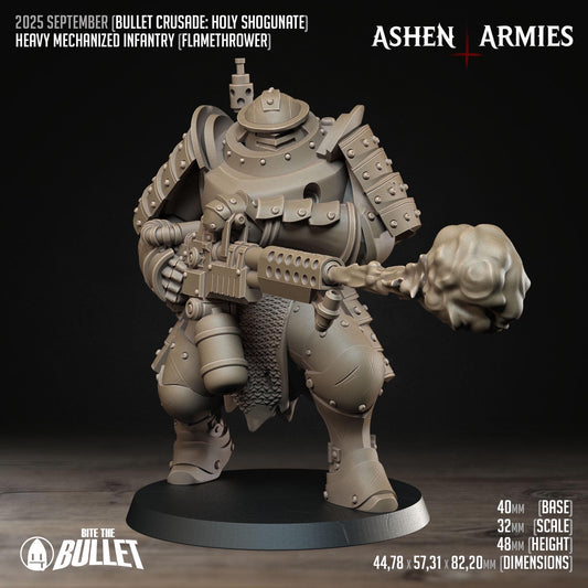 Heavy Infantry - Flamethrower | Bullet Crusade: Holy Shogunate | Bite The Bullet | 35mm Scale | Resin Printed Tabletop RPG Miniature Figures