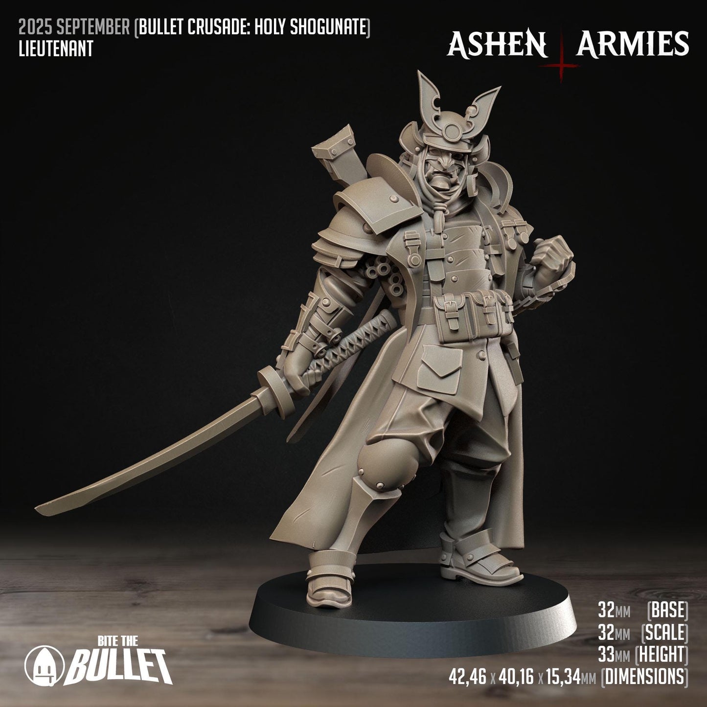 Lieutenant | Bullet Crusade: Holy Shogunate | Bite The Bullet | 35mm Scale | Resin Printed Tabletop RPG Miniature Figures