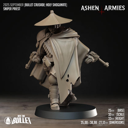 Sniper Priest | Bullet Crusade: Holy Shogunate | Bite The Bullet | 35mm Scale | Resin Printed Tabletop RPG Miniature Figures
