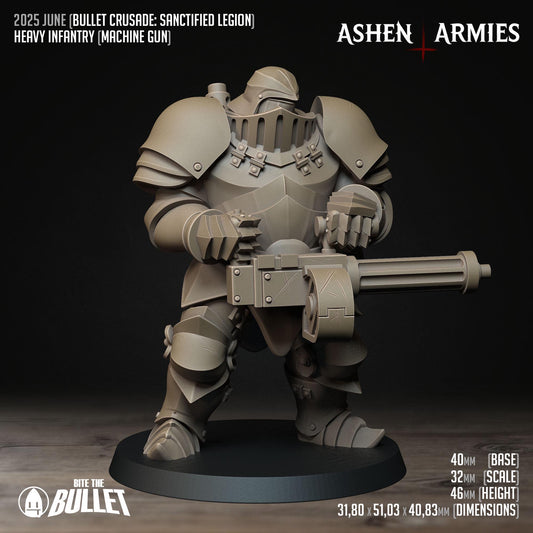 Heavy Infantry - Machine Gun | Bullet Crusade: Sanctified Legion | Bite The Bullet | 35mm Scale | 3D Printed Tabletop RPG Miniature Figures