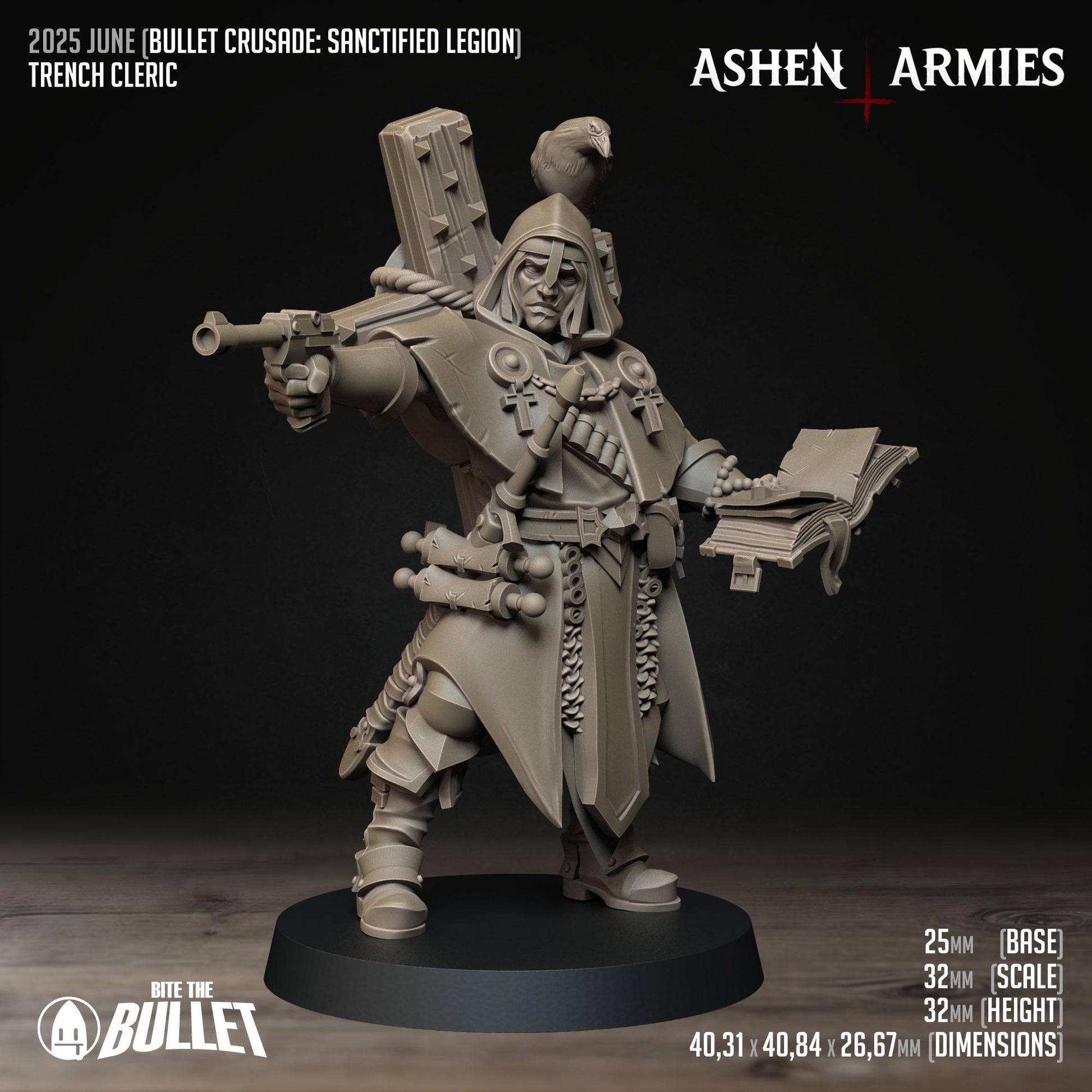 Trench Cleric | Bullet Crusade: Sanctified Legion | Bite The Bullet | 35mm Scale | Resin Printed Tabletop RPG Miniature Figures