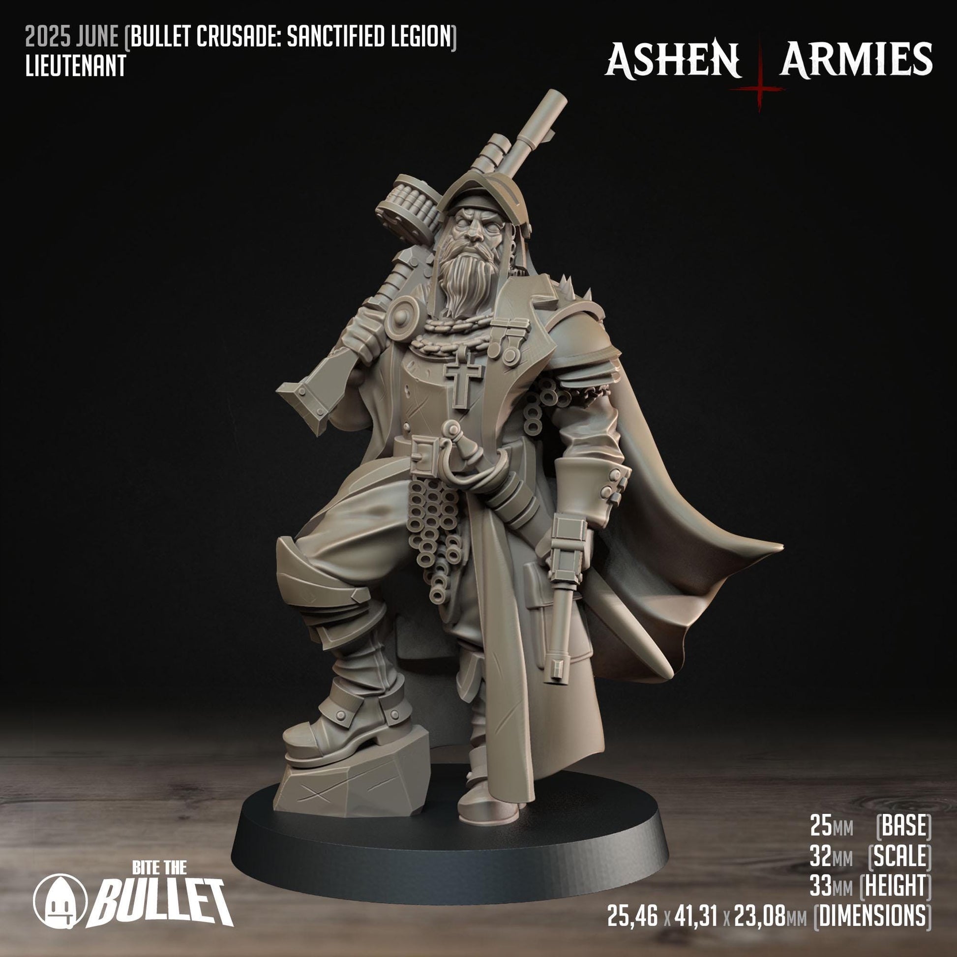 Lieutenant | Bullet Crusade: Sanctified Legion | Bite The Bullet | 35mm Scale | Resin Printed Tabletop RPG Miniature Figures
