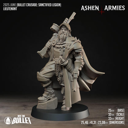 Lieutenant | Bullet Crusade: Sanctified Legion | Bite The Bullet | 35mm Scale | Resin Printed Tabletop RPG Miniature Figures