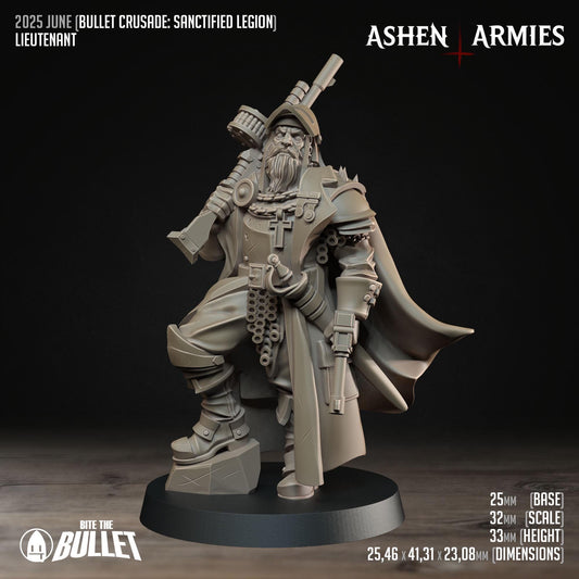 Lieutenant | Bullet Crusade: Sanctified Legion | Bite The Bullet | 35mm Scale | Resin Printed Tabletop RPG Miniature Figures