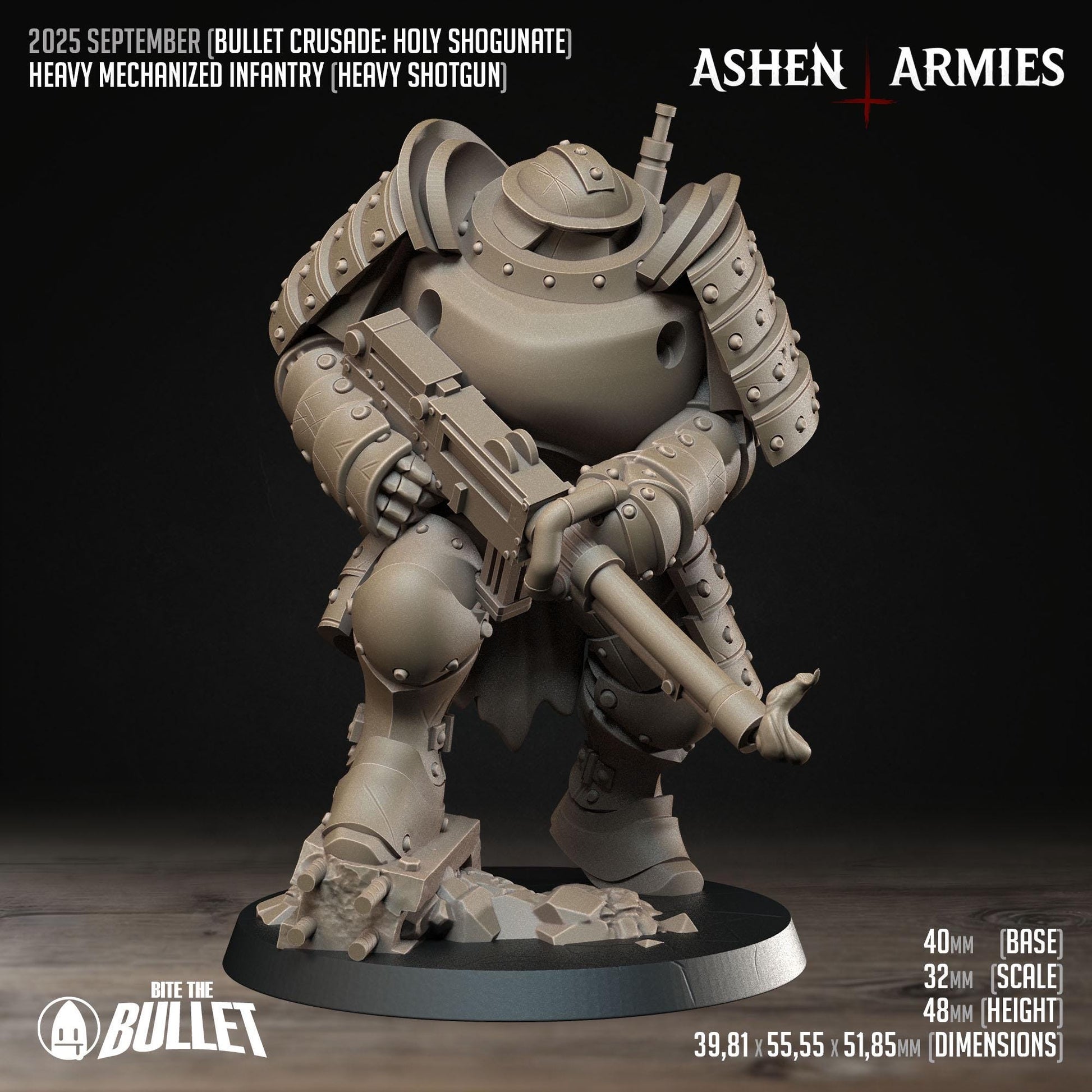 Heavy Infantry - Shotgun | Bullet Crusade: Holy Shogunate | Bite The Bullet | 35mm Scale | Resin Printed Tabletop RPG Miniature Figures