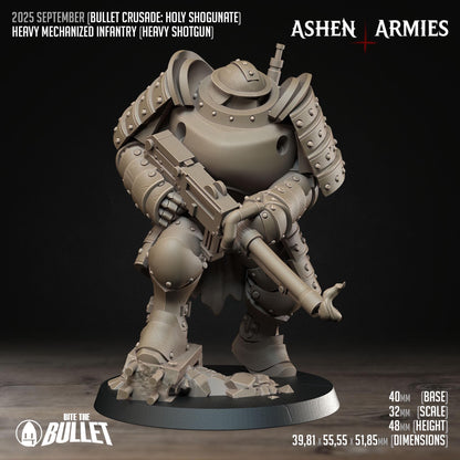 Heavy Infantry - Shotgun | Bullet Crusade: Holy Shogunate | Bite The Bullet | 35mm Scale | Resin Printed Tabletop RPG Miniature Figures