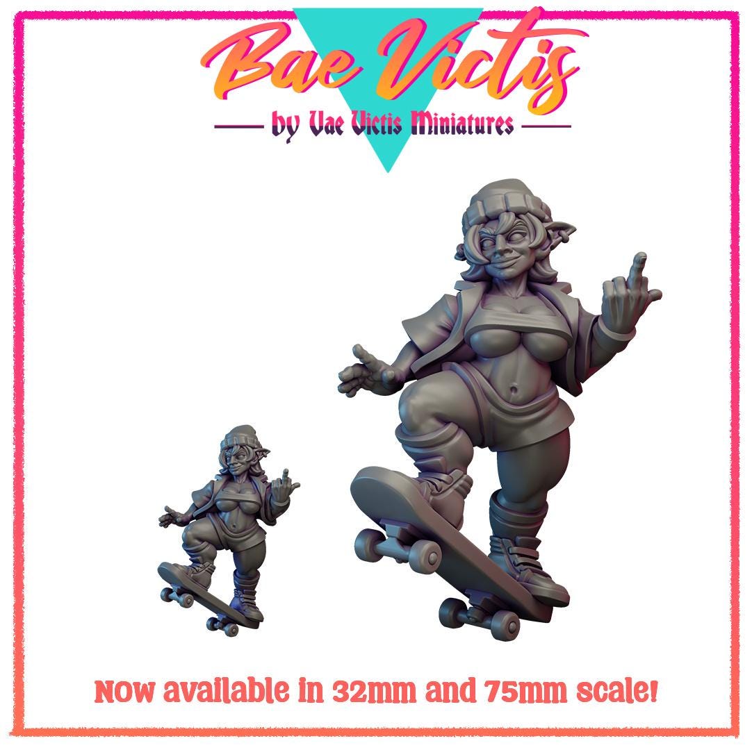 Sk8ter Bae | Bae Victis | Vae Victis Miniatures | 32mm Scale Resin Printed Tabletop RPG Figures for TTRPG's or Wargaming
