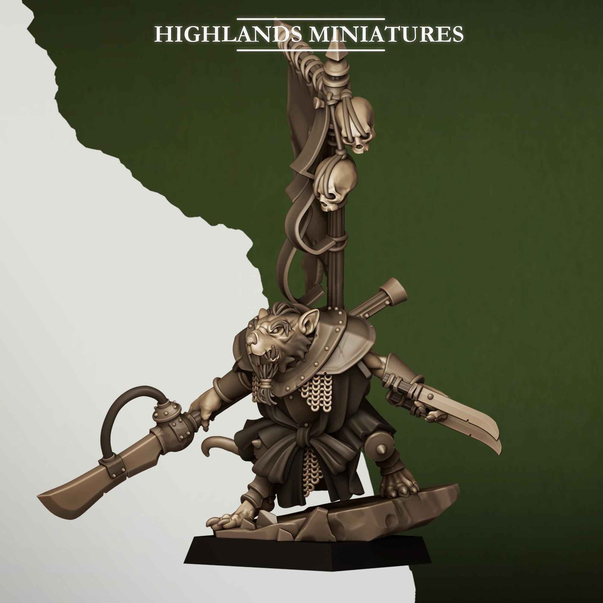 Sewer Vermin Warlord | Sewer Vermin | Highlands Miniatures | 32mm Scale Resin TTRPG Figures for Roleplaying and Wargaming