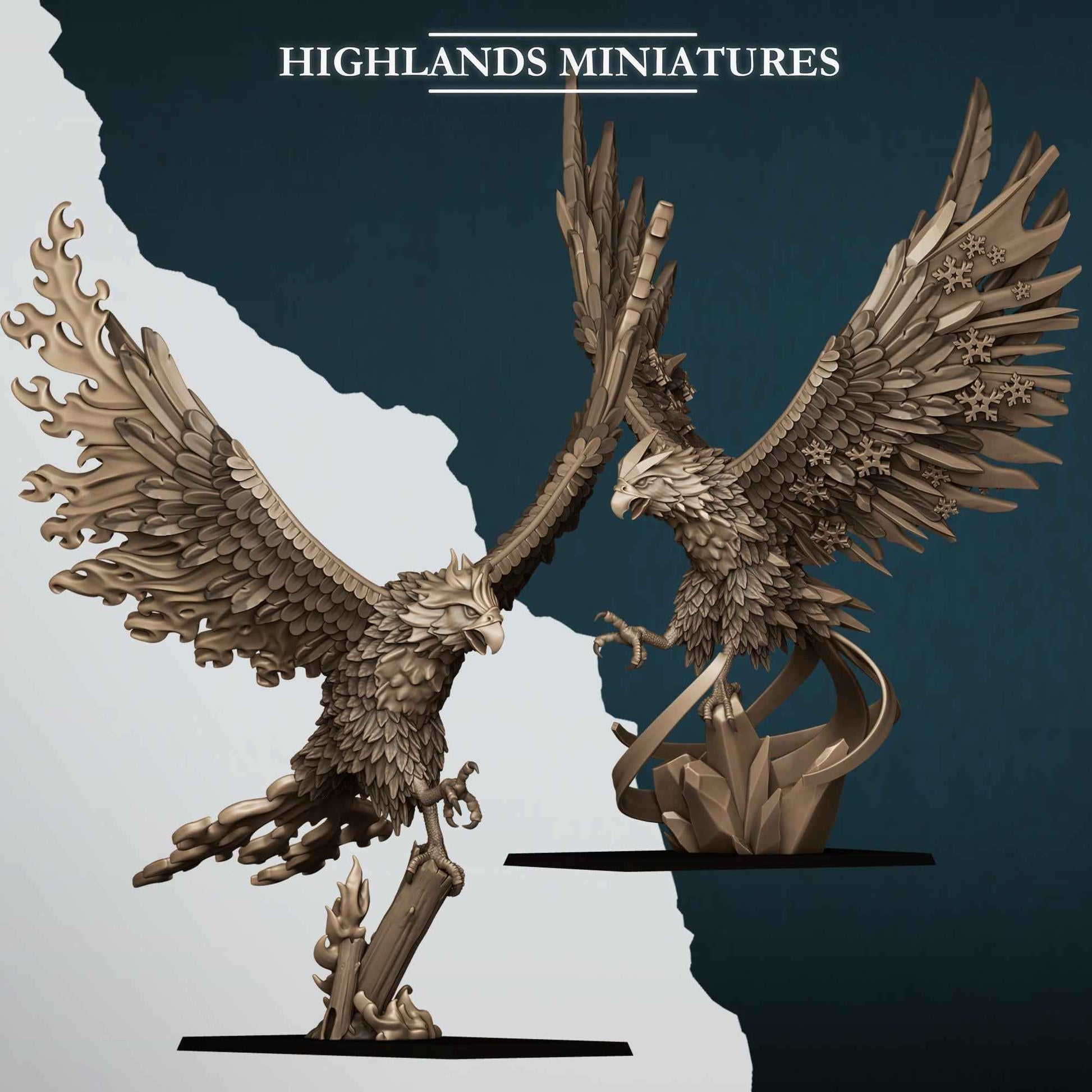 Fire and Ice Phoenix | Aegean Elves | Highlands Miniatures | 32mm Scale Resin Tabletop RPG Figures for Roleplaying and Wargaming
