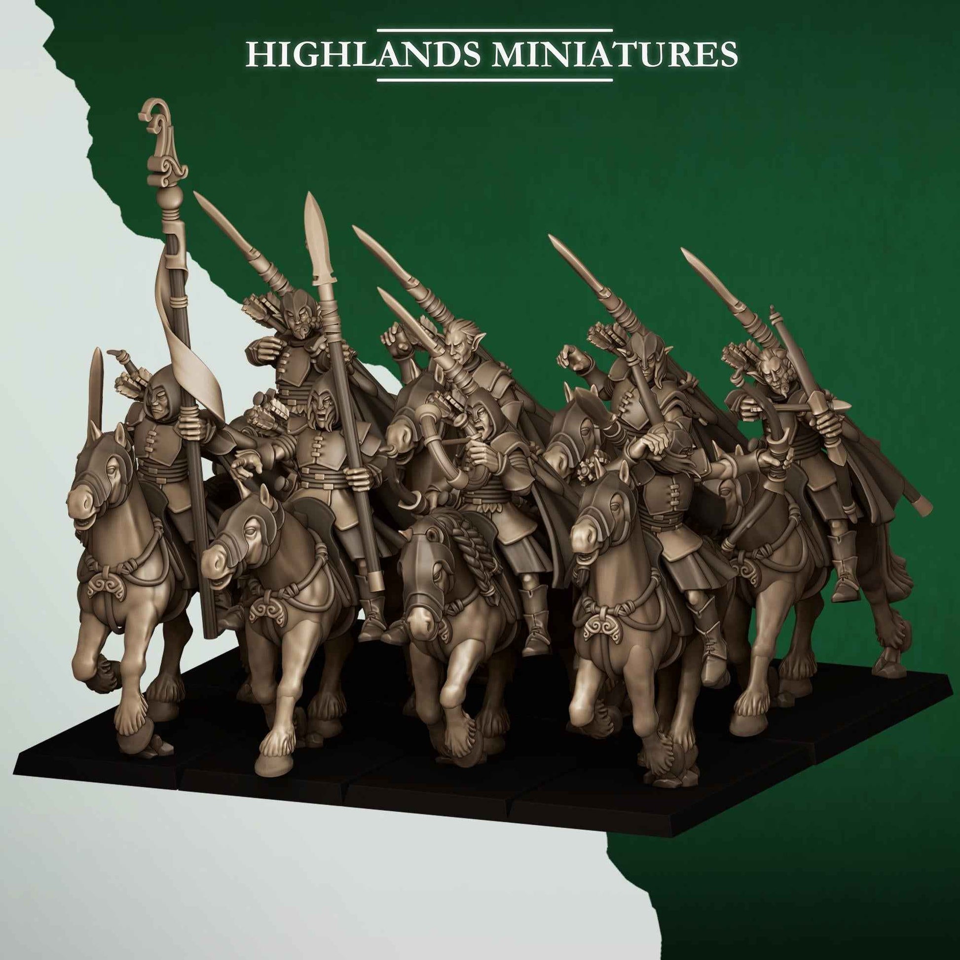 Mounted Feral Archers | Feral Elves | Highlands Miniatures | 32mm Scale Resin Tabletop RPG Figures for Roleplaying and Wargaming