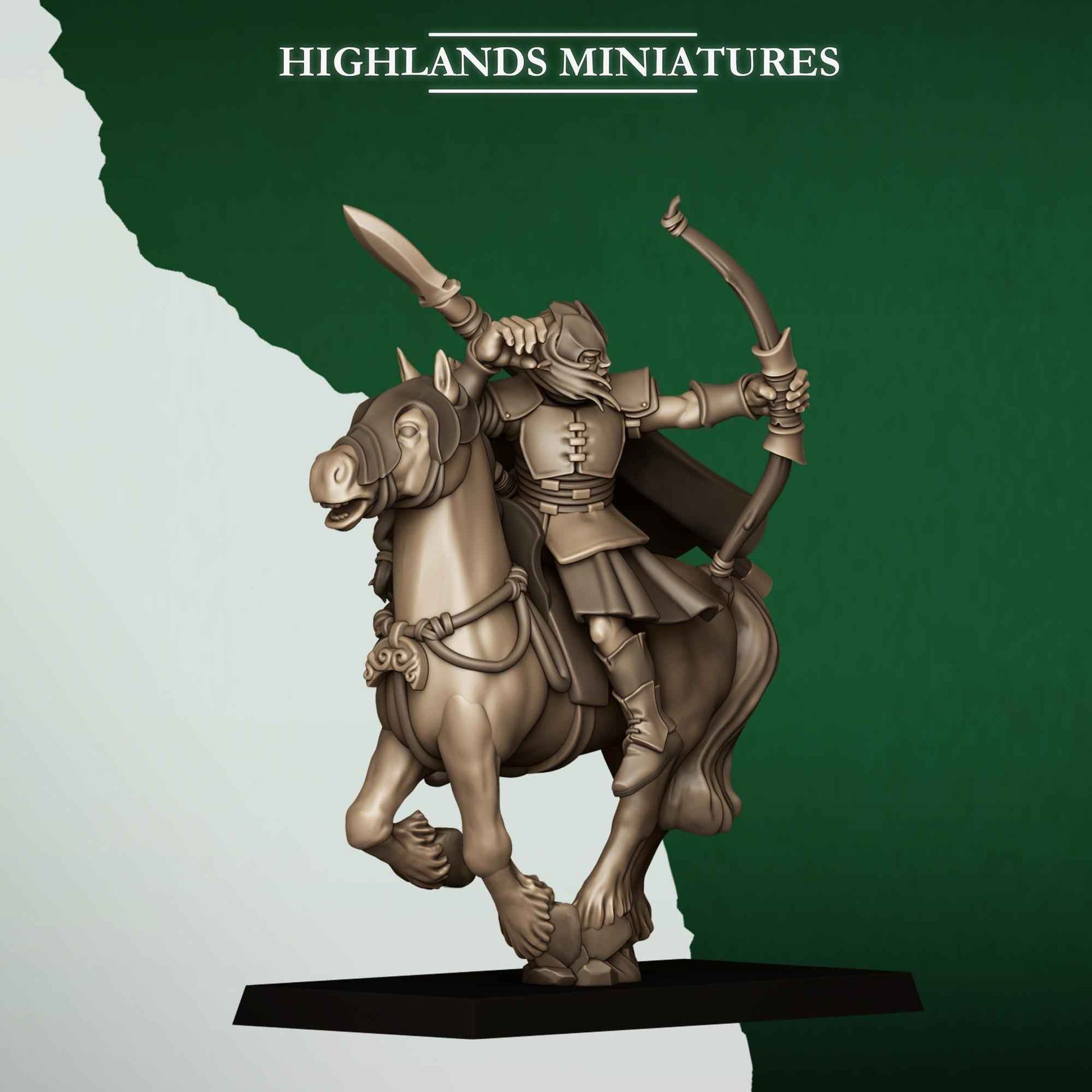 Mounted Feral Archers | Feral Elves | Highlands Miniatures | 32mm Scale Resin Tabletop RPG Figures for Roleplaying and Wargaming