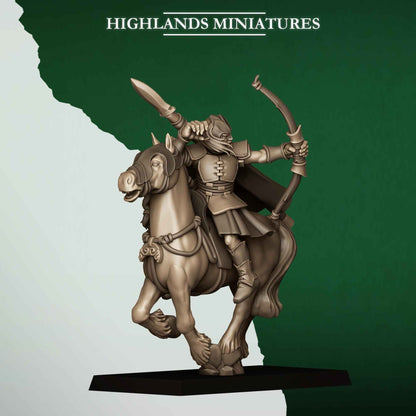 Mounted Feral Archers | Feral Elves | Highlands Miniatures | 32mm Scale Resin Tabletop RPG Figures for Roleplaying and Wargaming