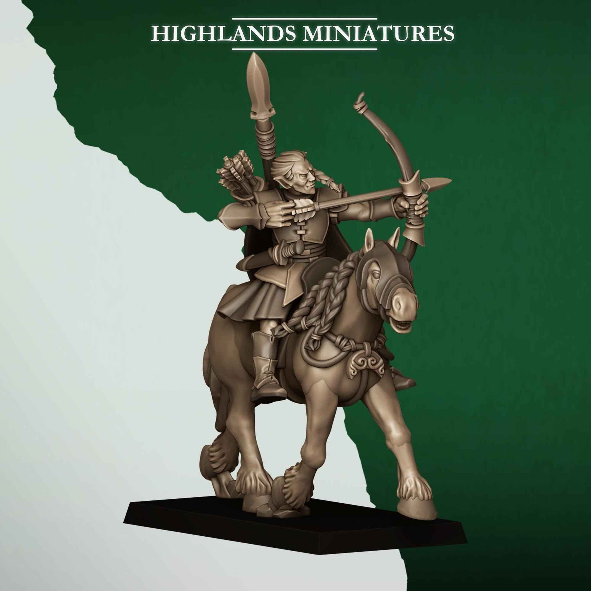 Mounted Feral Archers | Feral Elves | Highlands Miniatures | 32mm Scale Resin Tabletop RPG Figures for Roleplaying and Wargaming
