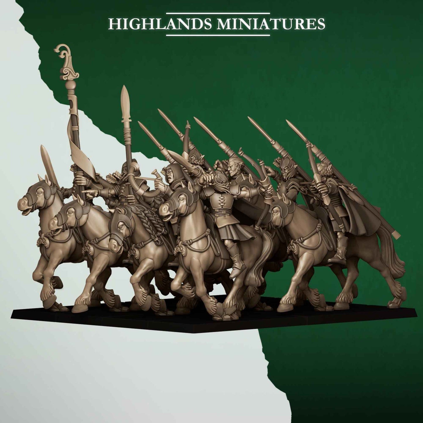 Mounted Feral Archers | Feral Elves | Highlands Miniatures | 32mm Scale Resin Tabletop RPG Figures for Roleplaying and Wargaming