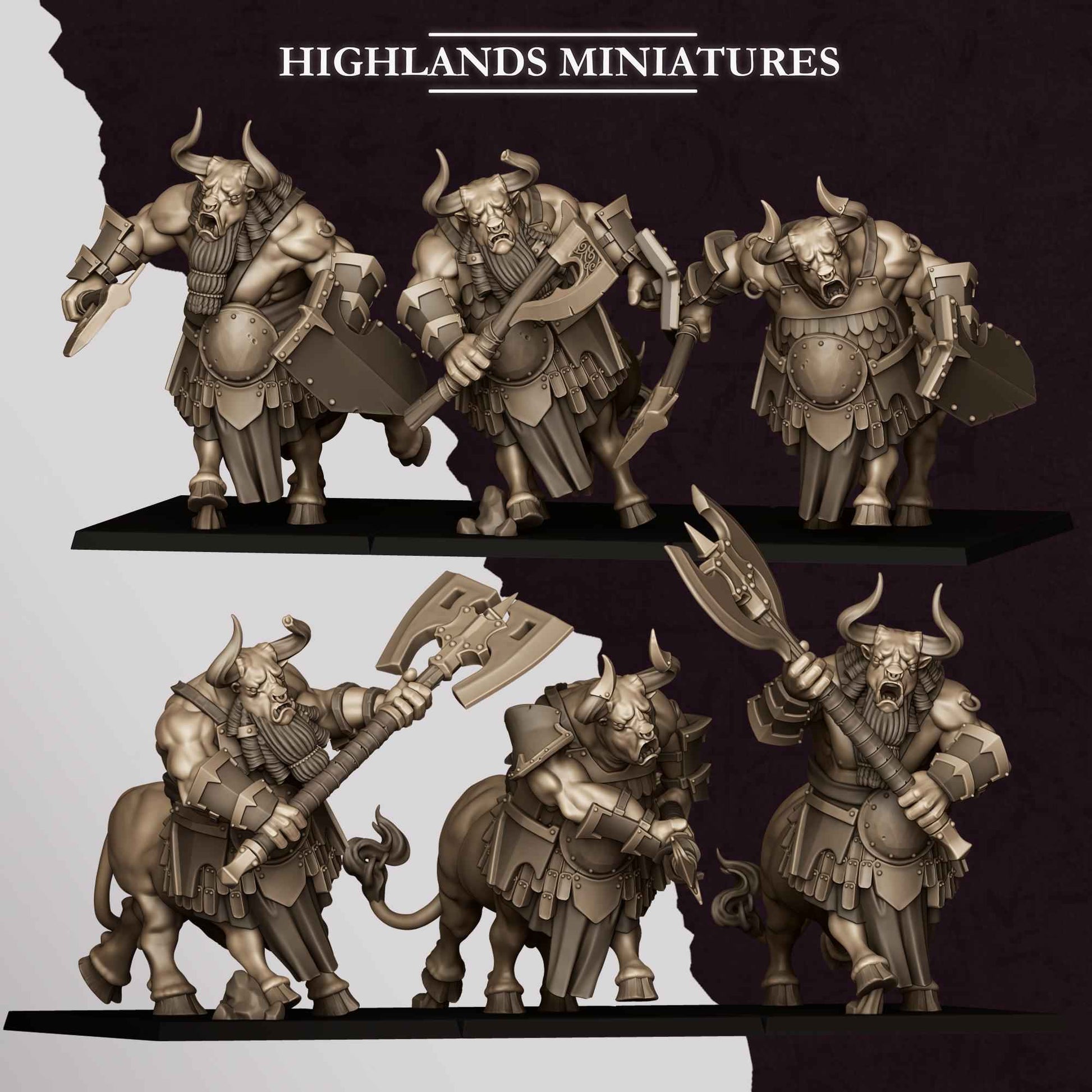 Marduk Minotaurs | Sons of Marduk | Highlands Miniatures | 32mm Scale Resin Tabletop RPG Figures for Roleplaying Wargaming