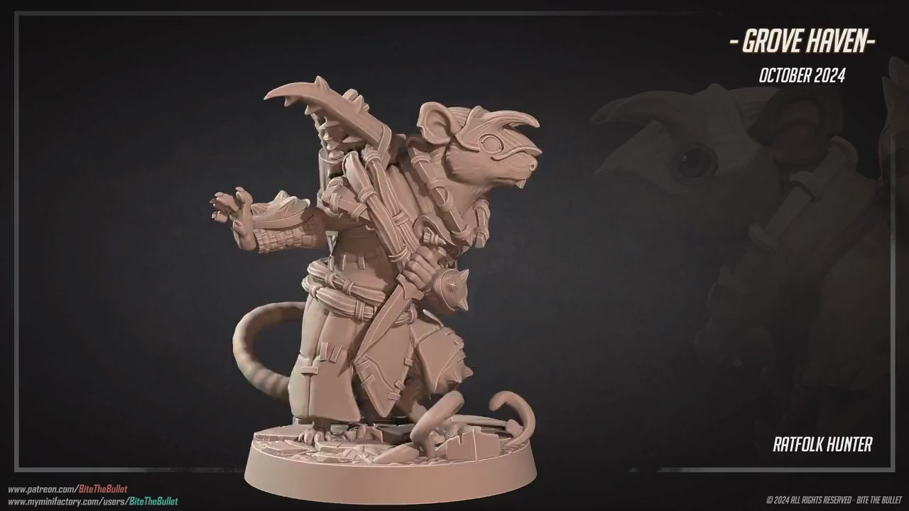 Ratfolk Hunter | Grove Haven | Bite The Bullet | 35mm Scale | Resin Printed Tabletop RPG Miniature Figures | DND | 5E