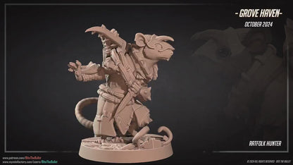 Ratfolk Hunter | Grove Haven | Bite The Bullet | 35mm Scale | Resin Printed Tabletop RPG Miniature Figures | DND | 5E