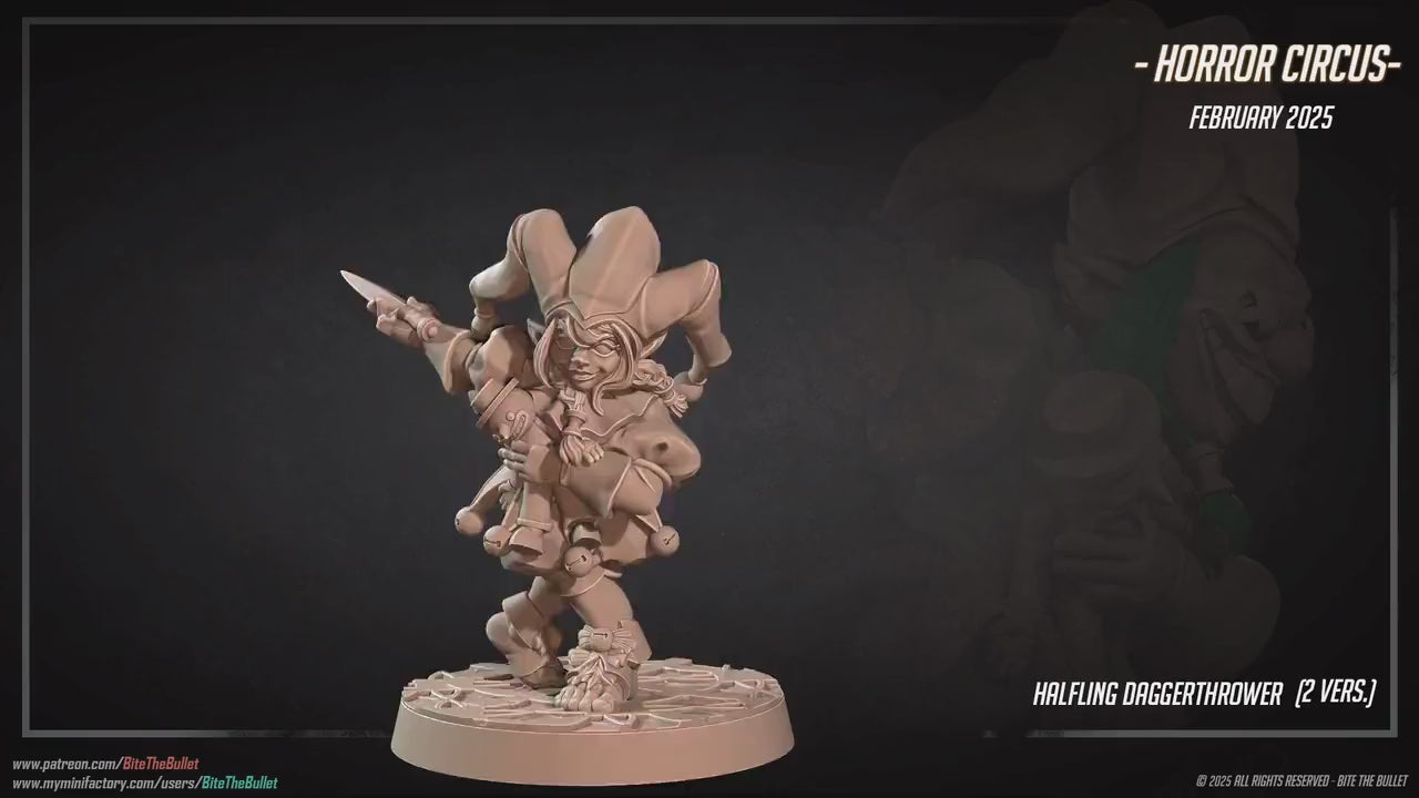 Halfling Daggerthrower | Horror Circus | Bite The Bullet | 35mm Scale | Resin Printed Tabletop RPG Miniature Figures | DND | 5E