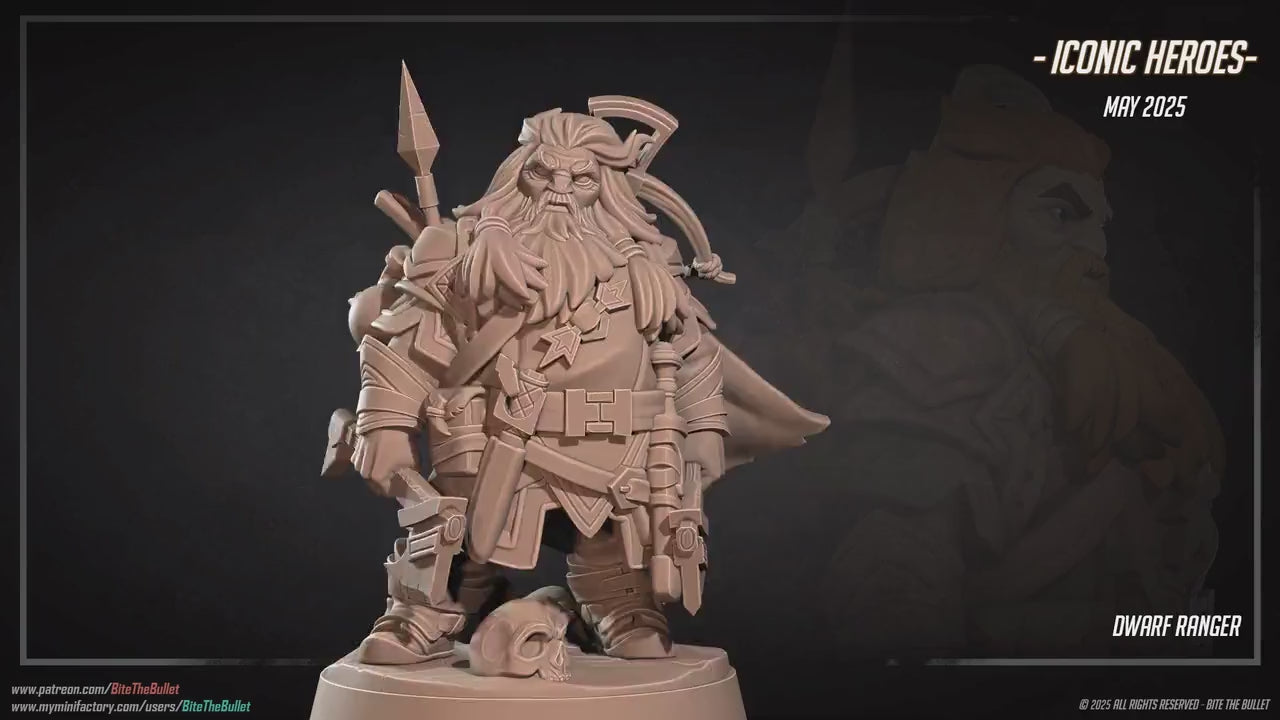 Dwarf Ranger | Iconic Heroes | Bite The Bullet | 35mm Scale | Resin Printed Tabletop RPG Miniature Figures | DND | 5E