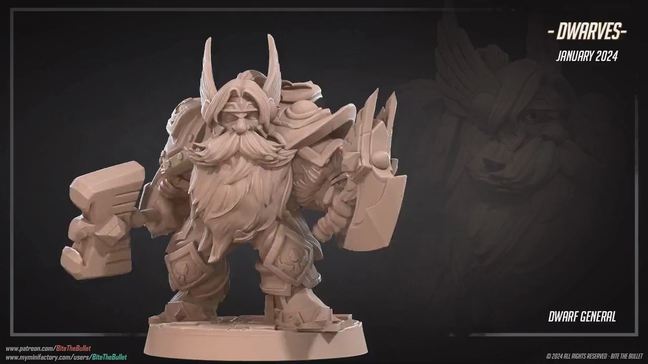 Dwarf General | Bite The Bullet | 35mm Scale | Resin Printed Tabletop RPG Miniature Figures | DND | 5E