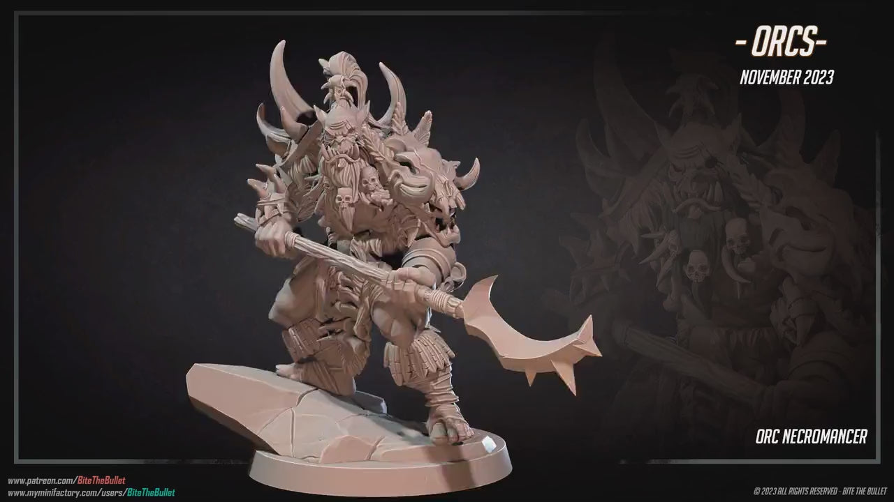 Orc Necromancer | Bite The Bullet | 35mm Scale | Resin Printed Tabletop RPG Miniature Figures | DND | 5E