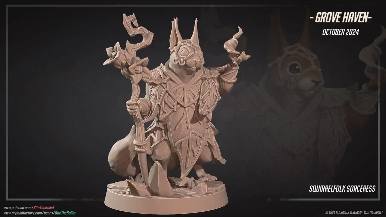 Squirrelfolk Sorceress | Grove Haven | Bite The Bullet | 35mm Scale | Resin Printed Tabletop RPG Miniature Figures | DND | 5E