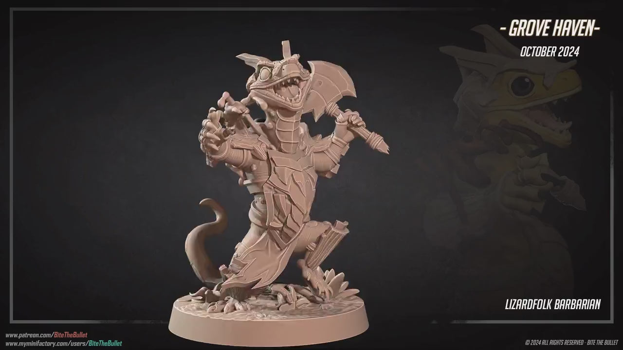 Lizardfolk Barbarian | Grove Haven | Bite The Bullet | 35mm Scale | Resin Printed Tabletop RPG Miniature Figures | DND | 5E