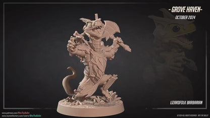 Lizardfolk Barbarian | Grove Haven | Bite The Bullet | 35mm Scale | Resin Printed Tabletop RPG Miniature Figures | DND | 5E