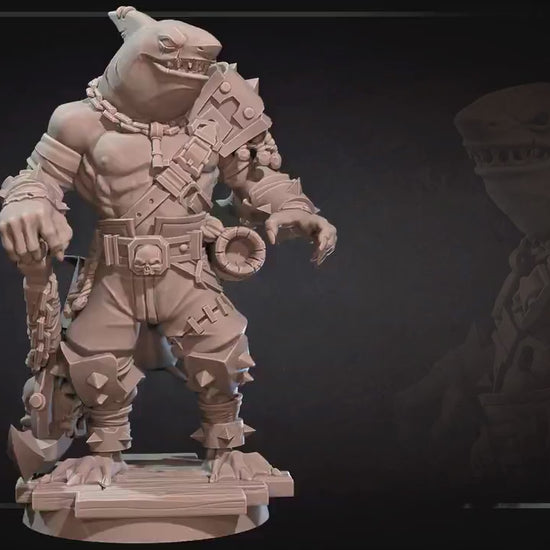 Sharkfolk Bandit Boss | Bite The Bullet | Bullet Town Fishing Village | 35mm Scale Resin Printed Tabletop RPG Miniature Figures For DND 5E
