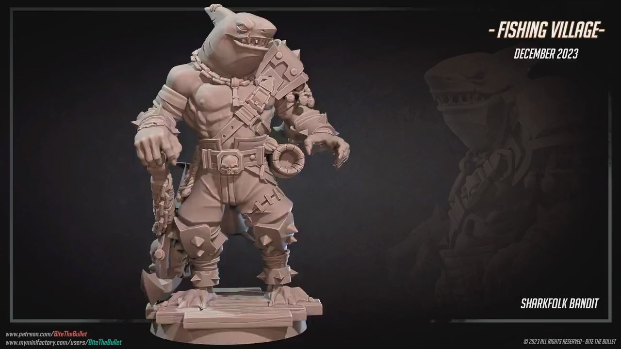 Sharkfolk Bandit Boss | Bite The Bullet | Bullet Town Fishing Village | 35mm Scale Resin Printed Tabletop RPG Miniature Figures For DND 5E