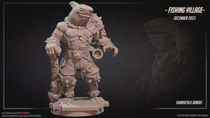 Sharkfolk Bandit Boss | Bite The Bullet | Bullet Town Fishing Village | 35mm Scale Resin Printed Tabletop RPG Miniature Figures For DND 5E