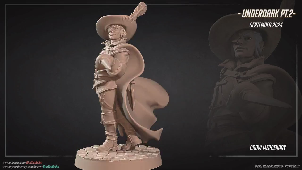 Drow Mercenary | Dungeon Underdark | Bite The Bullet | 35mm Scale | Resin Printed Tabletop RPG Miniature Figures | DND | 5E