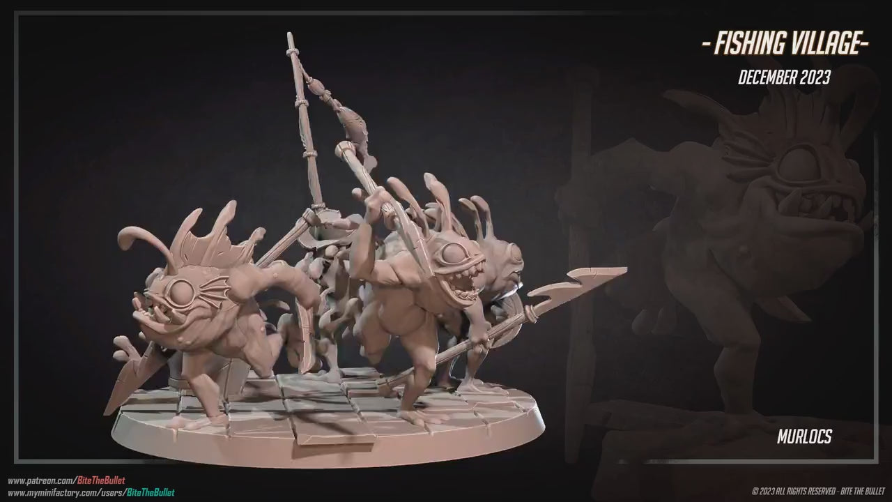 Aquarian Menace Set | Bite The Bullet | Bullet Town Fishing Village | 35mm Scale Resin Printed Tabletop RPG Miniature Figures For DND 5E