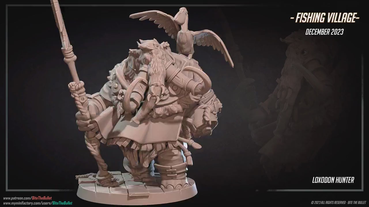 Loxodon Hunter | Bite The Bullet | Bullet Town Fishing Village | 35mm Scale Resin Printed Tabletop RPG Miniature Figures For DND 5E