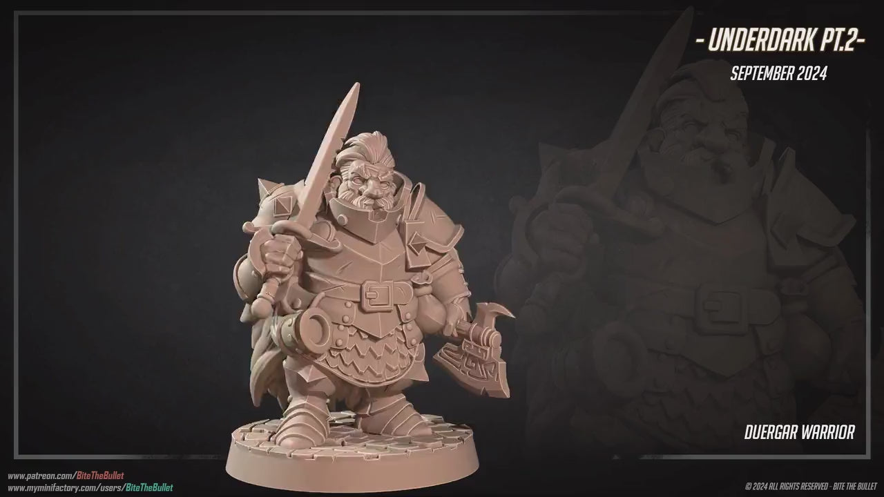 Duergar Fighter | Dungeon Underdark | Bite The Bullet | 35mm Scale | Resin Printed Tabletop RPG Miniature Figures | DND | 5E
