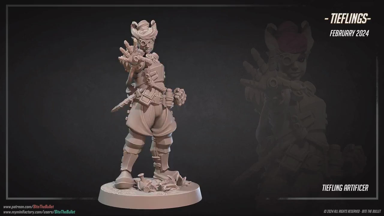Tiefling Artificer | Bite The Bullet | 35mm Scale | Resin Printed Tabletop RPG Miniature Figures | DND | 5E