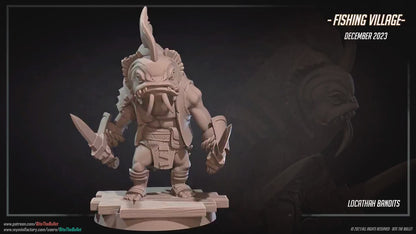 Locathah Dagger Bandit | Bite The Bullet | Bullet Town Fishing Village | 35mm Scale Resin Printed Tabletop RPG Miniature Figures For DND 5E