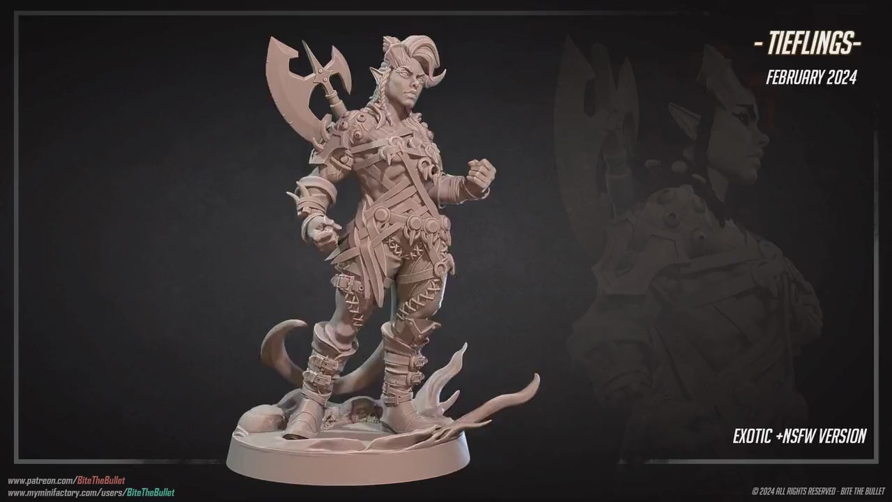 Tiefling Barbarian | NSFW Version | Bite The Bullet | 35mm Scale | Resin Printed Tabletop RPG Miniature Figures | DND | 5E