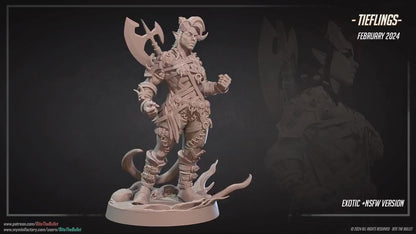 Tiefling Barbarian | NSFW Version | Bite The Bullet | 35mm Scale | Resin Printed Tabletop RPG Miniature Figures | DND | 5E