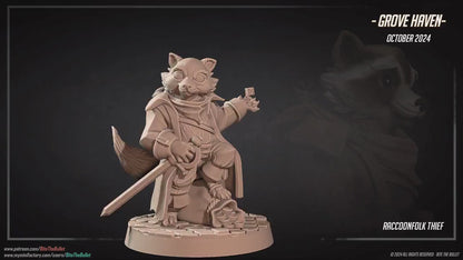 Raccoonfolk Thief | Grove Haven | Bite The Bullet | 35mm Scale | Resin Printed Tabletop RPG Miniature Figures | DND | 5E