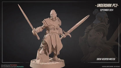 Drow Weapon Master | Dungeon Underdark | Bite The Bullet | 35mm Scale | Resin Printed Tabletop RPG Miniature Figures | DND | 5E