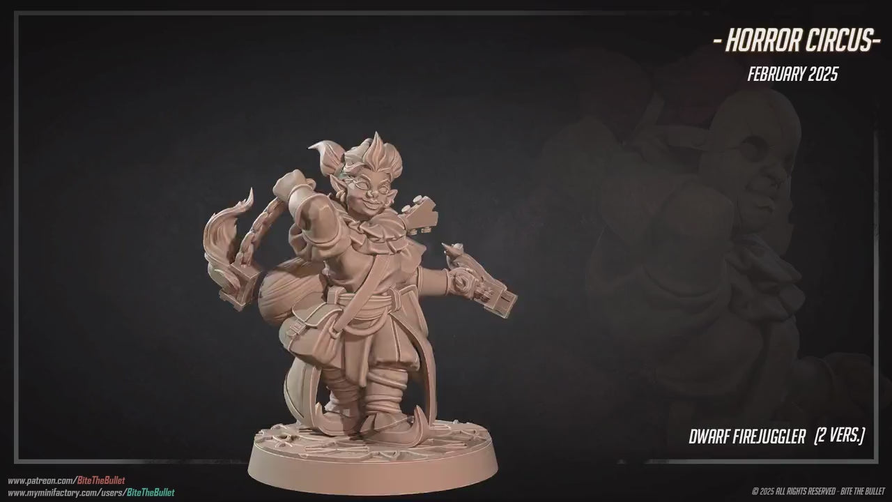 Dwarf Firejuggler | Horror Circus | Bite The Bullet | 35mm Scale | Resin Printed Tabletop RPG Miniature Figures | DND | 5E
