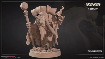 Crowfolk Warlock | Grove Haven | Bite The Bullet | 35mm Scale | Resin Printed Tabletop RPG Miniature Figures | DND | 5E