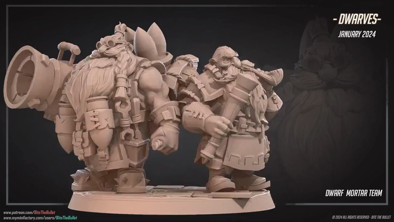 Dwarven Mortar Team | Bite The Bullet | 35mm Scale | Resin Printed Tabletop RPG Miniature Figures | DND | 5E
